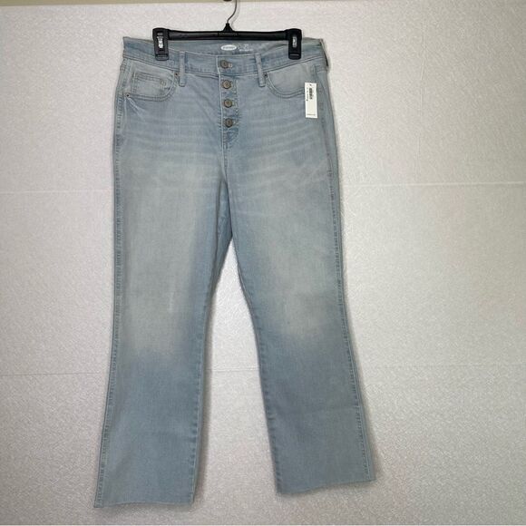 Old Navy High Rise Button Fly Flare Ankle Crop Jeans 12 - Picture 2 of 6